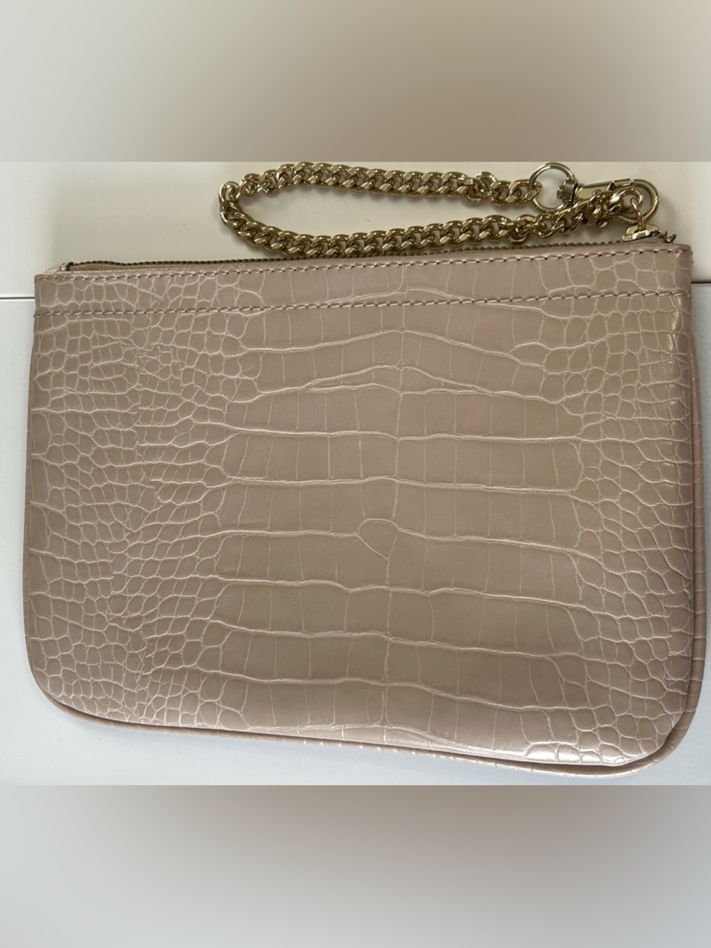 Women's Aldo Beige Croc-Embossed Wristlet with Gold Chain Event Prom Clutch